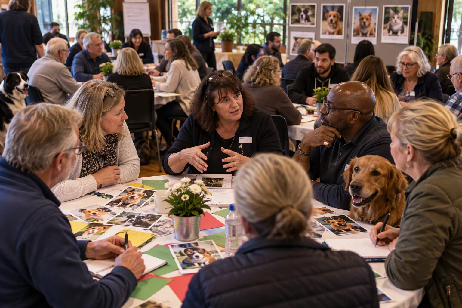 Community members discussing a neighbourhood pet initiative